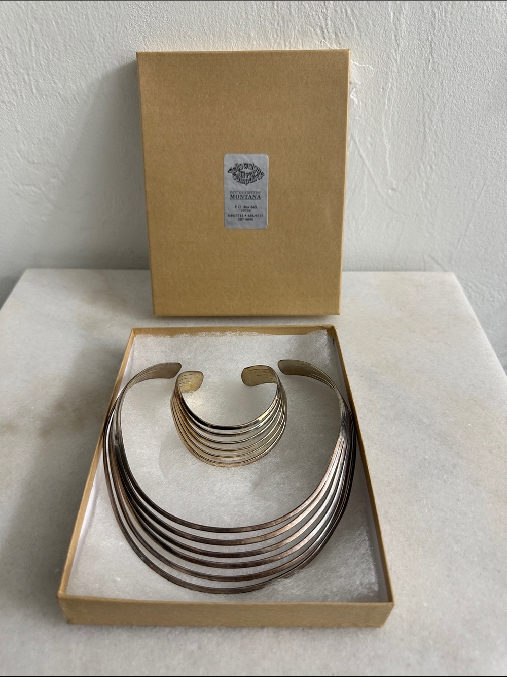 Silver-Tone Multi-Band Collar Necklace and Cuff Set
